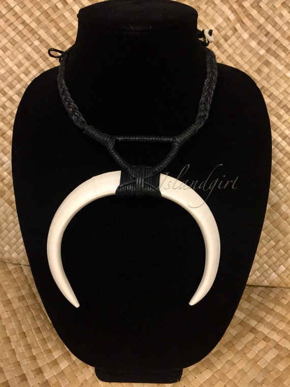 Joined Boar Tusks Pendant Necklace Tribal Gifts Dancing - Tribal Tusk Pendant Necklace
