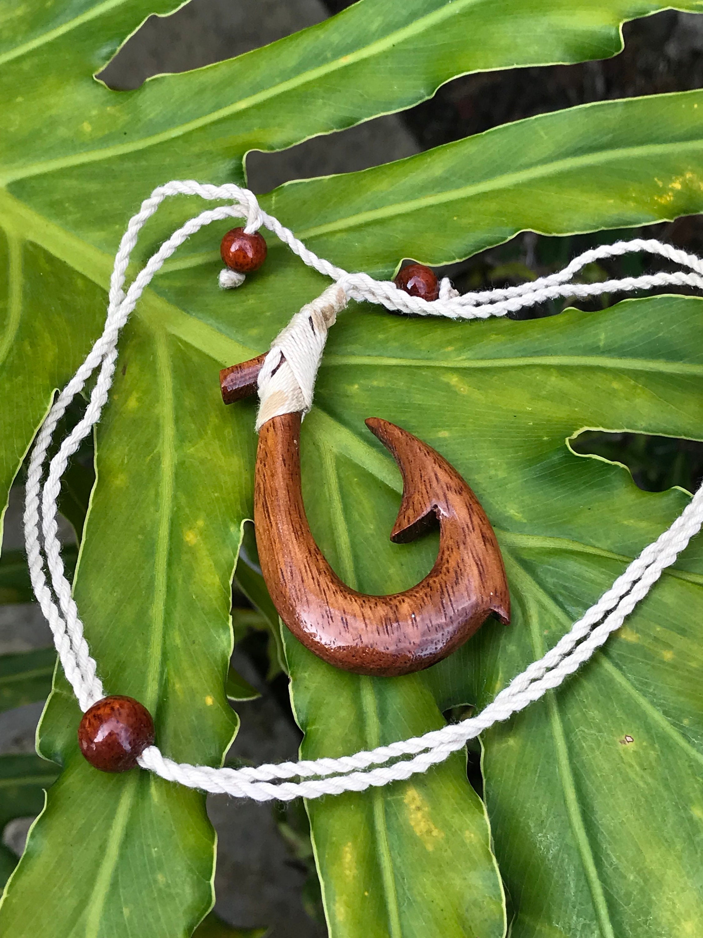 Maui's Wood fish hook pendant necklace Hawaiian Etsy