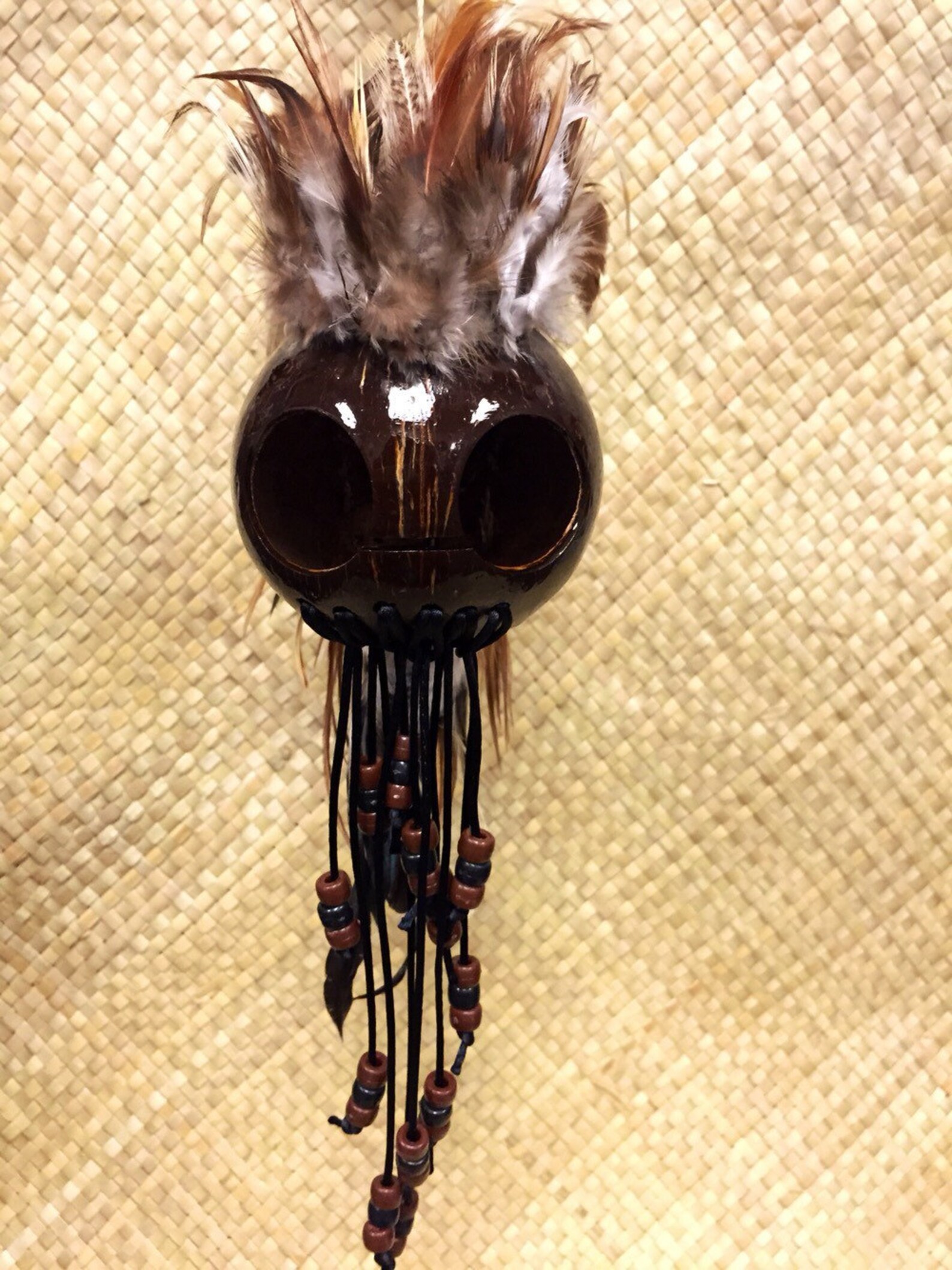 Hawaiian Warrior Helmet Coconut head feathers beads handmade Etsy