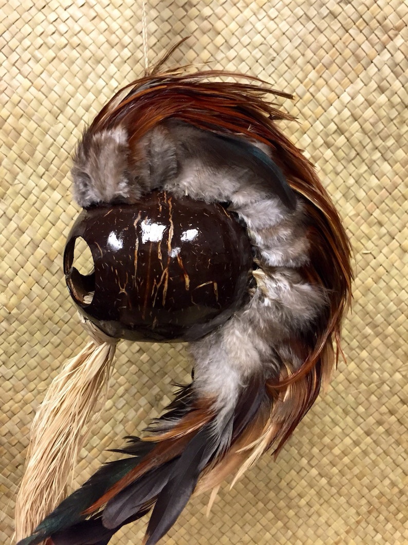Hawaiian Warrior Helmet Coconut head feathers beads handmade Etsy