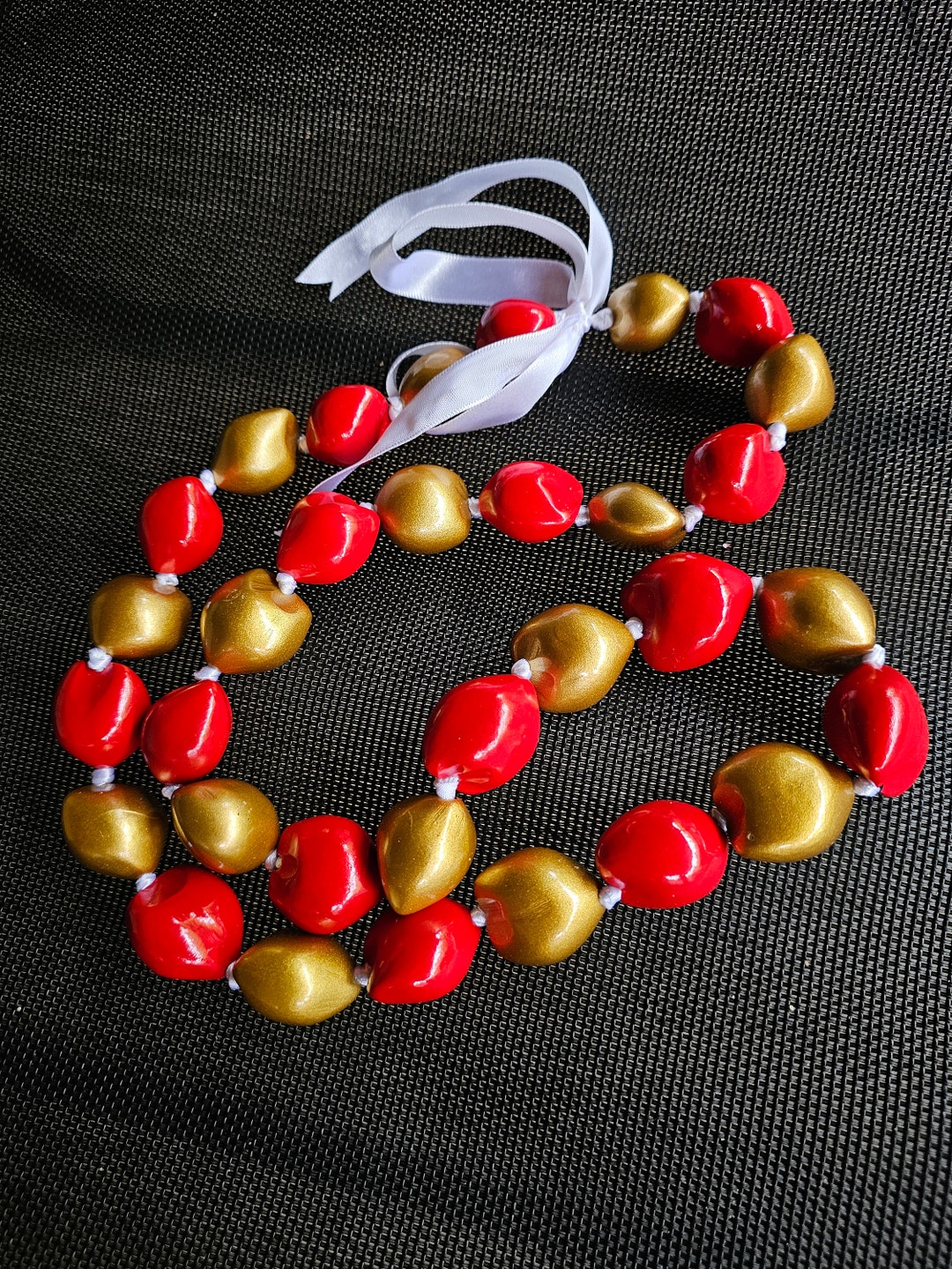 Lucky Kukui Nuts Necklace Red And Silver Hawaiian Jewelry