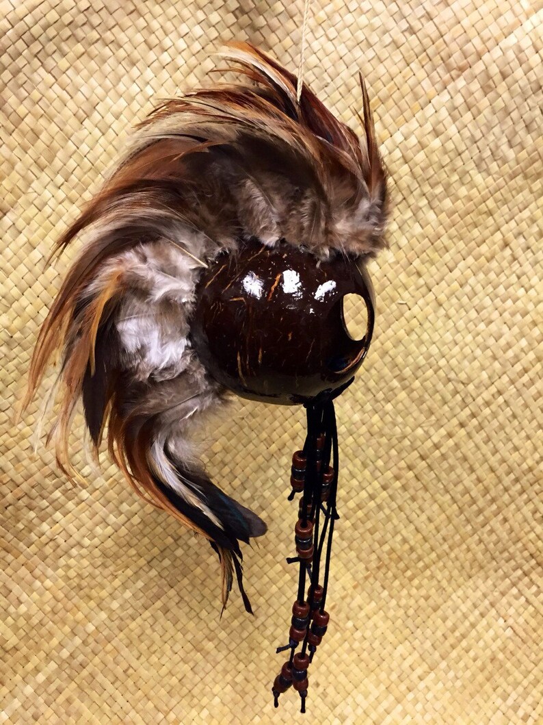 Hawaiian Warrior Helmet Coconut Head Feathers Beads Handmade Etsy