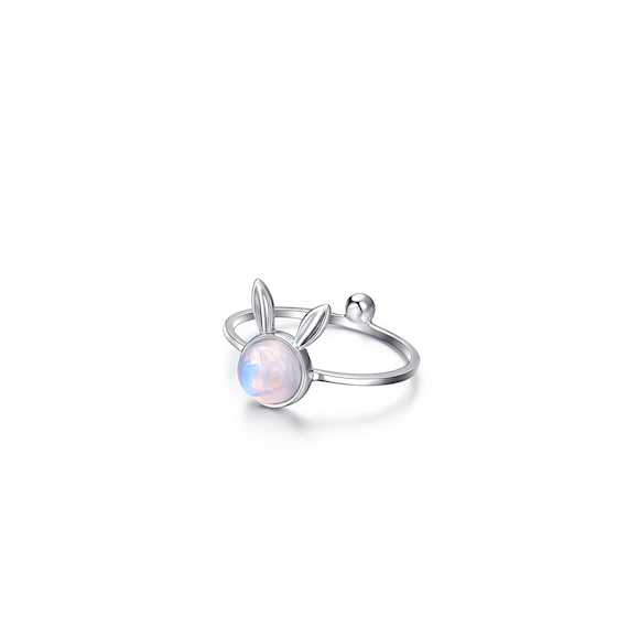 Bunny Lover Moonstone Ring, Bunny Ring Silver Ring, Animal
