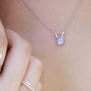 Moonstone Necklace Sterling Silver, Dream Bunny, Rabbit Necklace, Moonstone Pendant, Animal Jewelry, Gemstone Necklace