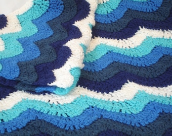 Ocean Waves Crochet Blanket: Blue Ripple Afghan