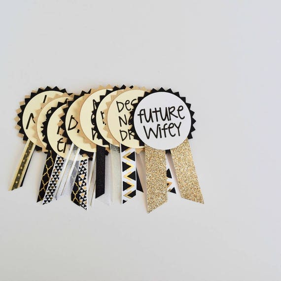 Black And Gold Bachelorette Party Pins Name Tags Etsy