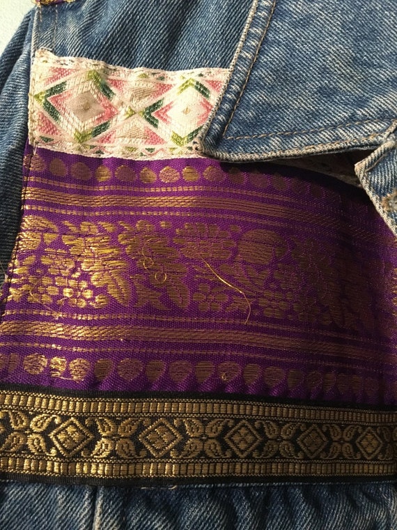 Handmade Vintage Embroidered Denim Jacket Size Me… - image 2