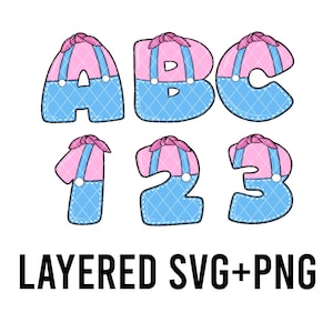 Cute Ms.Alphabet and Numbers, ABCs 123, Layered By Colour SVG + PNG