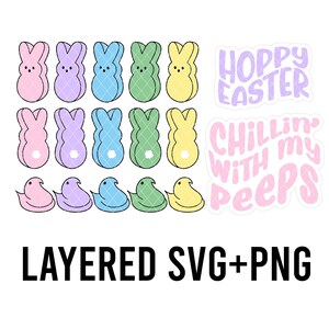 Peeps Easter Marshmallows SVG Layered By colour + PNG, Cricut Silhouette
