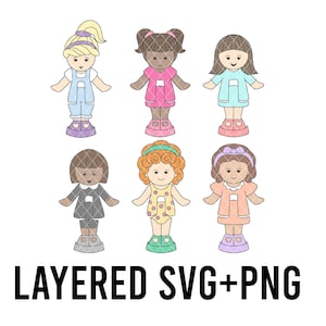 Mini Pocket Dolls em camadas por cor SVG + PNG SET, Cricut Silhouette
