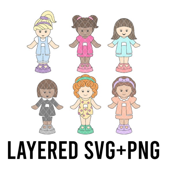 Mini Pocket Dolls Layered By Colour SVG + PNG SET, Cricut Silhouette