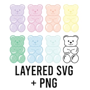 Pastel Gummy Bear SVG, Layered by colour + PNG, Cricut silhouette