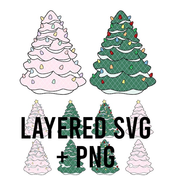 Nostalgic Ceramic Christmas Tree SVG Layered By Colour + PNG