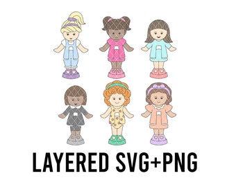 Miniaturowe kieszonkowe lalki warstwowe według koloru SVG + zestaw PNG, sylwetka Cricut