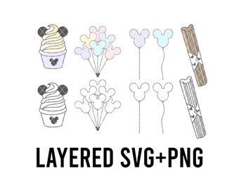 Mouse Balloon And Snacks, Layered By Colour SVG + PNG, Cricut, Silhouette