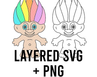 Cute Troll SVG, Layered by colour + PNG, Cricut silhouette