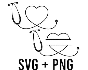 Doctor Nurse Stethoscope Heart SVG, Stethoscope Heart Monogram SVG + PNG, Cricut