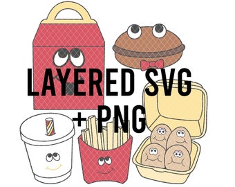 80's, 90's Meal Set, SVG Layered By Colour + PNG, Cricut Silhouette