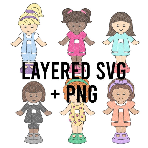 Mini Pocket Dolls Layered By Colour SVG + PNG SET, Cricut Silhouette