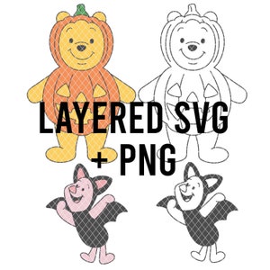 Lindo oso, cerdito SVG en capas por color + PNG