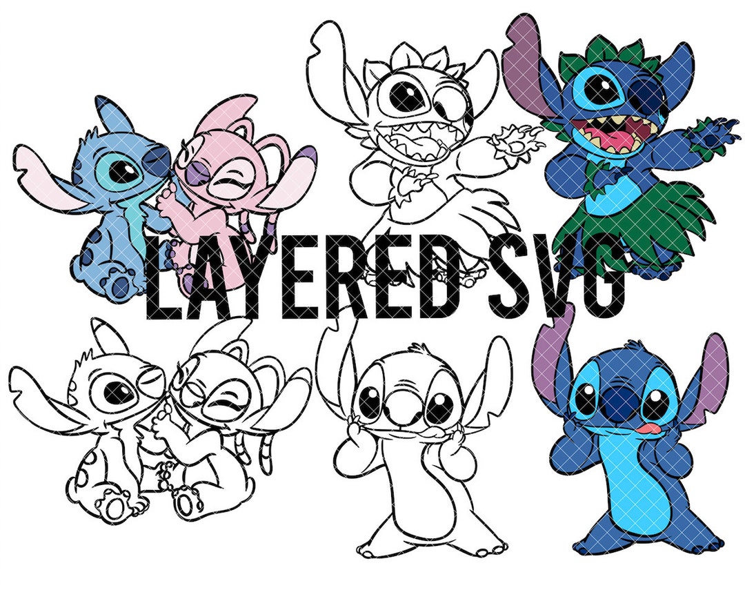 Stitch & Angel Layered SVG PNG Set Cricut Silhouette - Etsy