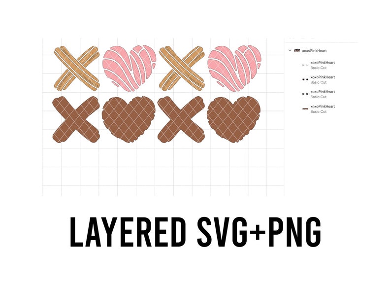 May include: Layered SVG and PNG files for a design featuring brown and pink hearts with a criss-cross pattern. The design is perfect for crafting projects, scrapbooking, and more.