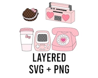 Lindo gato SVG conjunto en capas por color + PNG, Cricut, Sillouette