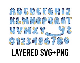 Blue Dog Alphabet + Numbers Layered SVG + PNG