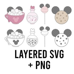 Bocadillos de ratón Love Doodles en capas por color SVG + PNG, Cricut Silhouette