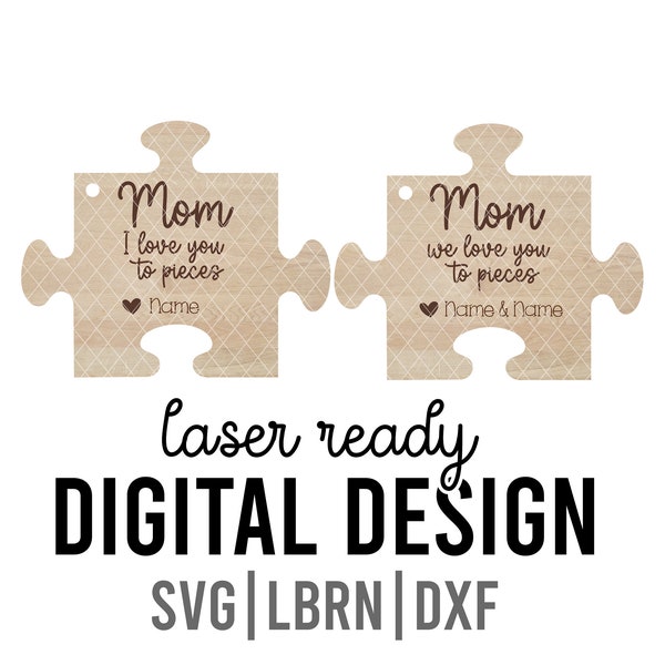 Mom Puzzle Keychain SVG|DXF|LBRN Laser Ready