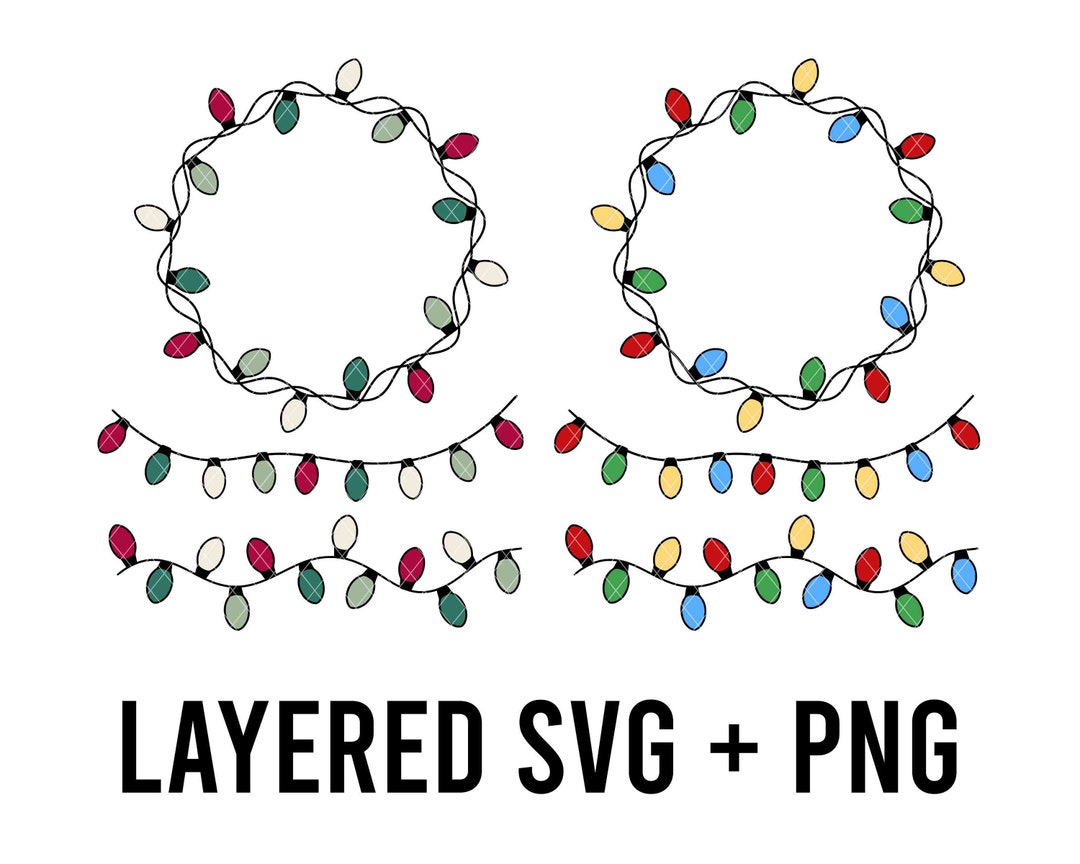 Christmas String Lights SVG Layered by Colour PNG, Cricut Silhouette Etsy