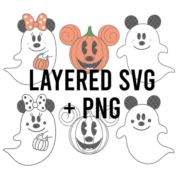 Mouse Ghost Pumpkin SVG Layered By Colour + PNG, Silhouette, Cricut