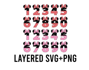Cute Minnie Birthday Numbers Layered By Colour SVG + PNG + EPS