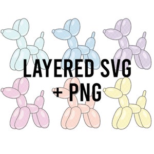 Pastell Ballon Hund SVG, geschichtet nach Farbe + PNG, Cricut Silhouette