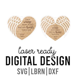Memorial Angel Heart Ornament, Angel Tag  Laser File SVG LBRN DXF