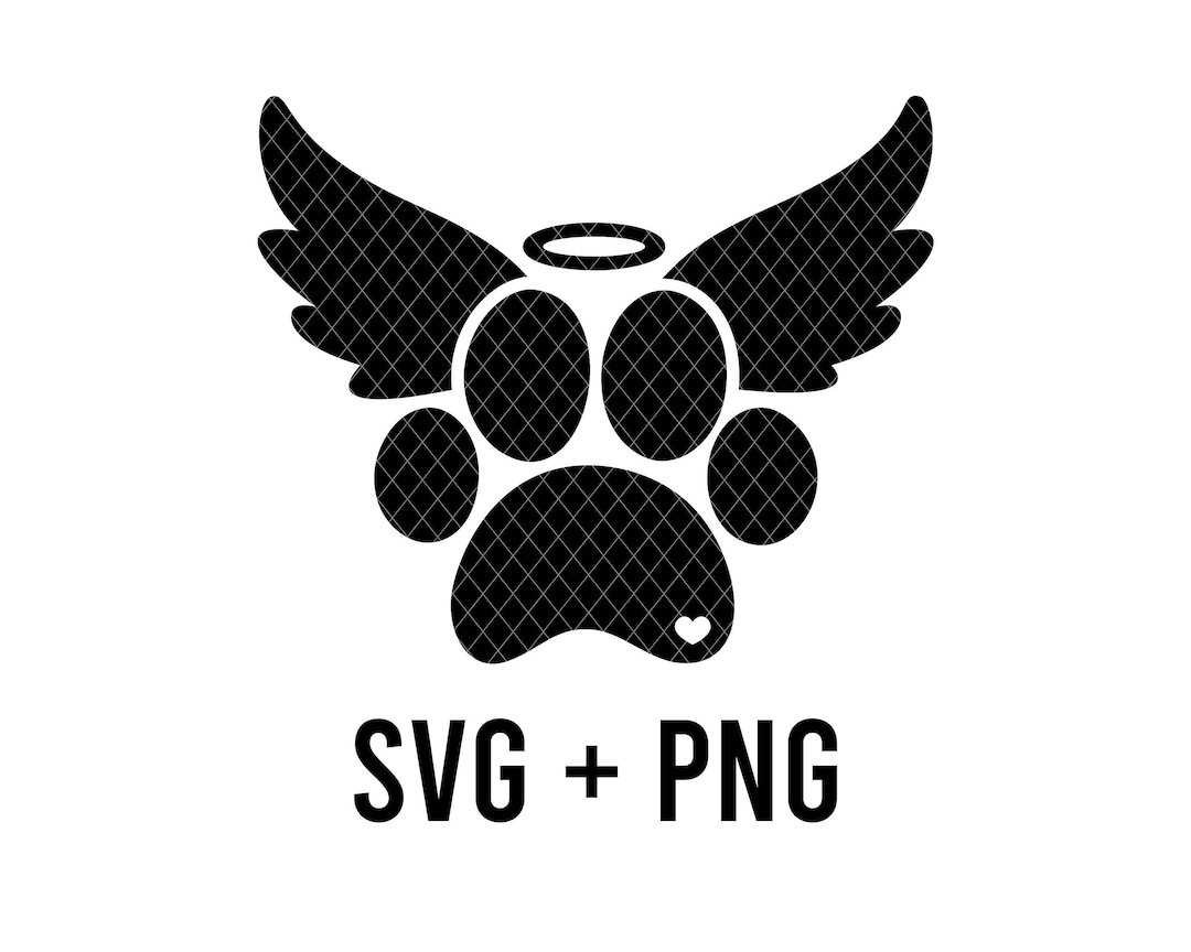 Heart Paw Print With Angel Wings SVG + PNG Cricut Silhouette - Etsy