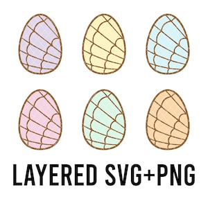 Conchas pastel oeufs de Pâques SVG superposés par couleur + PNG, Cricut Silhouette