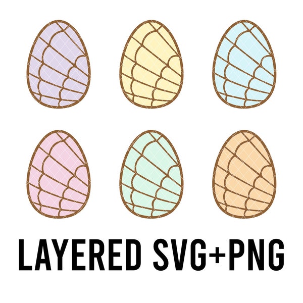 Pastel Conchas  Easter Eggs SVG Layered By colour + PNG, Cricut Silhouette