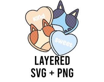 Cute Blue Puppy Valentine Hearts SVG Layered By Colour + PNG
