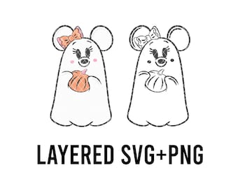 Cute Pumpkin Mouse Ghost PNG + SVG Layered By Colour