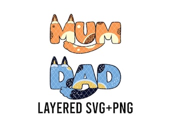 Blue Orange Dog Mum + Dad Layered SVG + PNG