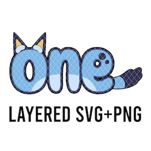 Blauer Hund Birthday One SVG nach Farbe + PNG geschichtet
