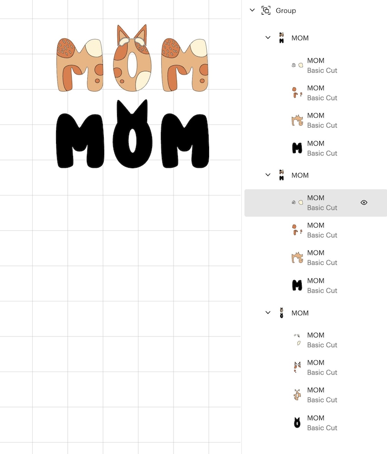 May include: A digital design file for a "MOM" design with a cat illustration. The design features a brown and white cat with orange spots and a black outline. The word "MOM" is written in a bold, black font. The design is perfect for creating personalized gifts, home decor, or apparel.