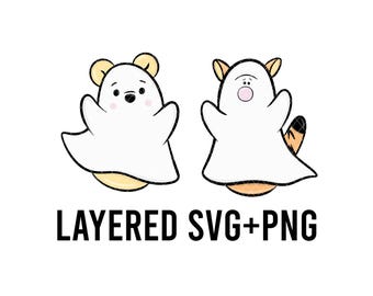Cute Bear Tiger Ghost PNG + SVG Layered By Colour