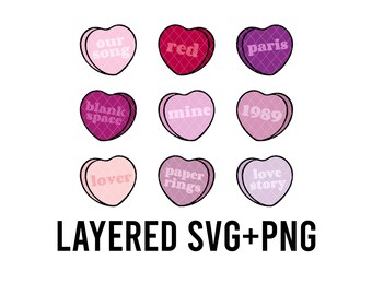 Valentines Hearts  Layered By Colour SVG + PNG, Cricut, Silhouette