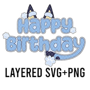 Chien bleu joyeux anniversaire en couches SVG + PNG