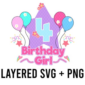Gracies Birthday Girl 4 SVG Layered By Colour + PNG, Cricut silhouette