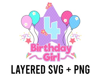 Gracies Birthday Girl 4 SVG Warstwowe według koloru + PNG, sylwetka Cricut