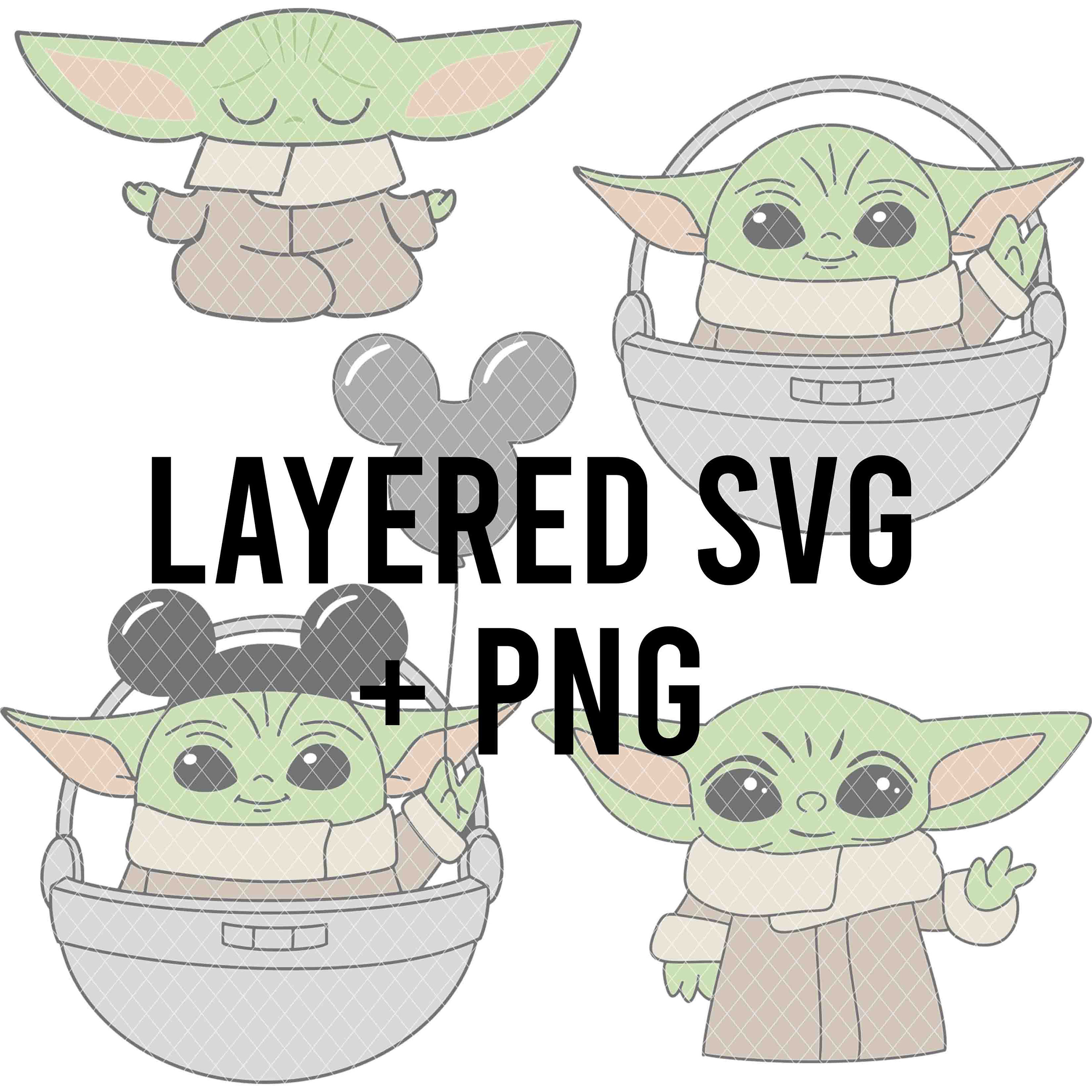Baby Yoda SVG PNG Layered by Colour Cricut Silhouette Etsy India
