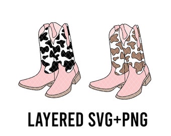 Cute Pink Cow Girl Boots Layered By Colour SVG + PNG